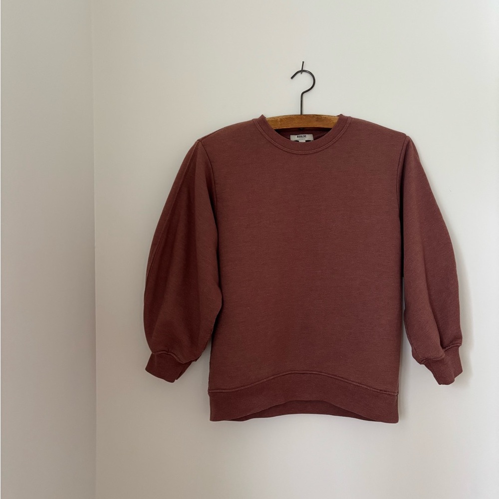 Agolde 3/4 sleeve Thora sweatshirt balloon sleeve dark raspberry made in USA